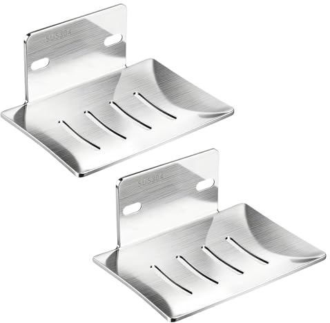 2 Stück Seifenhalter ohne Bohren Edelstahl, Seifenschale für Dusche Selbstklebend Wandmontage Seifenkorb Seifenschale Badregal mit Ablauf Rostfrei Wasserdicht, für Bad Küche Balkon(Silber)