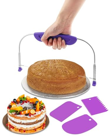 Adjustable Cake Leveler Cutter With 3PCS Cake Scrapers Set,Baking Supplies Tool for Kitchen,Large Size Cake-Cutter Slicer for Leveling,Single Stainless Steel Wire & Plastic Handle(COLOR:Purple)