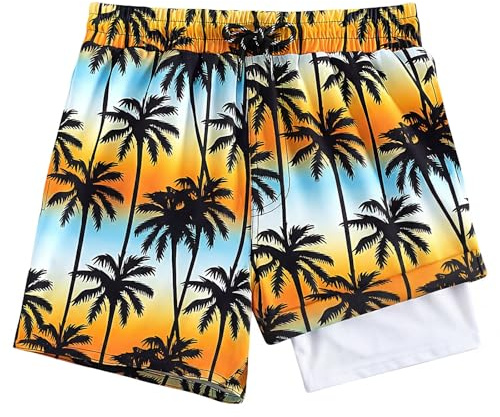 JinBei Bañador Niño con Forro de Compresión Traje Baño, 11-12 Anos, Naranja