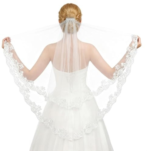Nogeqi Schleier Braut Ivory Brautschleier Bride Veil Kopfschleier Schleier Hochzeit Für Damen Braut Accessoires Frauen Brautjungfern Junggesellenabschied Brautparty Fotoshooting