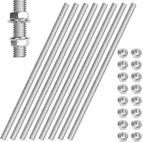 NETFLO 8 Stück m6 Gewindestange M6x300mm Gewindestangen | Ausgestattet mit 16 Flanschmuttern Vollgewinde Gewindestange Für die Maschinenmontage und den Möbelbau