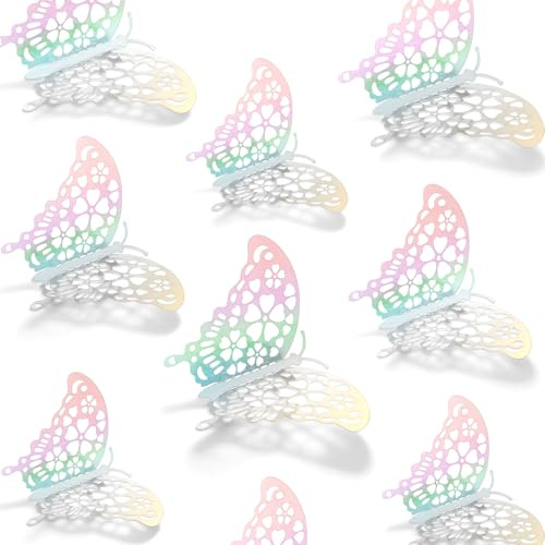 24uds Pegatinas de Mariposas para Pared, Adornos de Mariposas 3D Pegatinas Removibles Colores Vivos en 3 Tamaños Diferentes para Decoraciones Fiestas Cumpleaños (Plata Deslumbrante, Estilo 2)