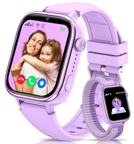 Oliimptek Smartwatch Kinder mit GPS und Telefon, SOS, Schulmodus, Nachrichten, Schrittzähler, IP68 Wasserdicht, Puzzlespiele, Wecker, Kids Smart Watch mit Langanhaltender Video & Phone Call, Lila