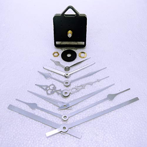 New Replacement Sweep (Non Ticking Quiet) Quartz Clock Movement Mechanism Motor with Silver Hour Minute Second Hands - DIY - Fittings - (Short- 13mm Total Spindle Length) (73mm Spade Hands)