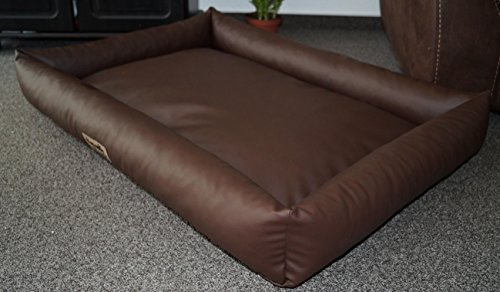Hundebettenmanufaktur PicoBello Hundebett Hundesofa Schlafplatz Wendbar Komplett aus Kunstleder für Hunde Farbe und Größe Wählbar (80 cm x 60 cm, Braun)