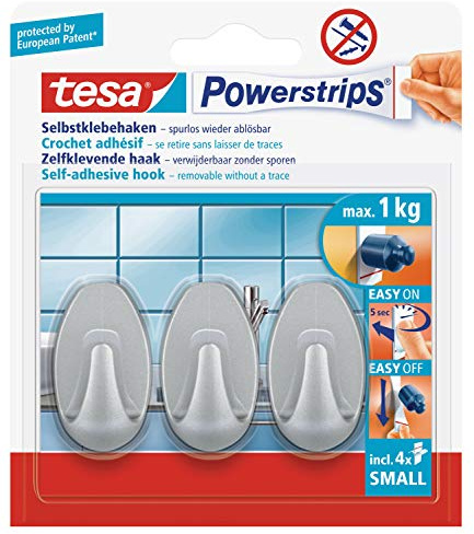 Tesa POWERSTRIPS® Gancio adesivo piccolo ovale Cromo (opaco) Contenuto: 3 pz.