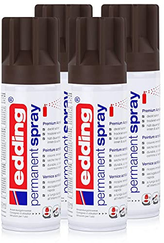 edding Permanent Spray Premium-Acryllack schokoladenbraun 200ml RAL 8017 – seidenmatt – Sprühlack deckt sofort,trocknet extrem schnell und hält dauerhaft innen & außen,für Glas, Metall uvm. (4er Pack