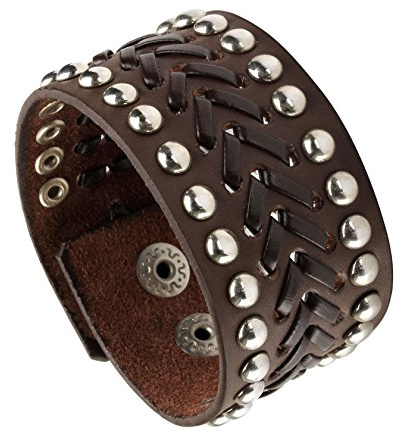 MILAKOO - Pulseras ajustables de cuero unisex con tachuelas de metal estilo motorista, One Size, Cuero, Sin gema