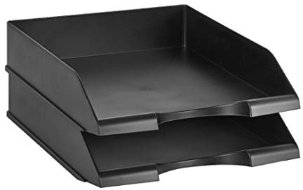 Amazon Basics Rechteckig stapelbar Schreibtischa Briefablage, Schwarz, 2 Stück, Buchstabengröße, 33.8 x 25.4 x 6.4 cm