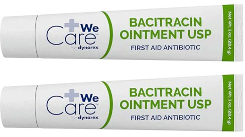 Dynarex Bacitracin Topical Ointment USP - First Response Wound Care Supplies for Minor Cuts, Scrapes & Burns - Helps Keep Wounds Clean - 2 Count, 1 oz. Tubes