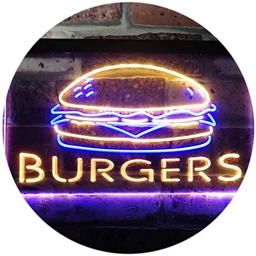 ADVPRO Hamburgers Burgers Fast Food Shop Open Dual Color LED Barlicht Neonlicht Lichtwerbung Neon Sign Blau & Gelb 400 x 300mm st6s43-i3149-by