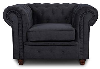 Sofnet - Sessel Chesterfield Asti (Schwarz, Capri 19) | Couchsessel, Loungesessel, Glamour Design, Holzfüße, bequeme Polsterung, stilvoll für Wohnzimmer