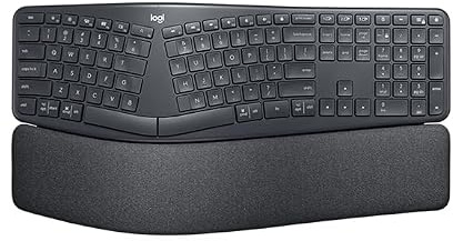 ERGO K860. Trådlöst ergonomiskt tangentbord med delad tangentbordslayout, handledsstöd, smutsresistent material, Windows/Mac, Bluetooth, USB-mottagare. Vadderat handledsstöd för 54% mer support,