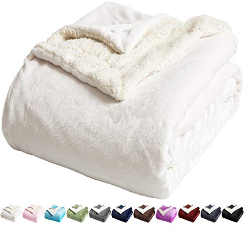 LBRO2M Sherpa Fleece Bed Blanket Queen Size Super Soft Fuzzy Plush Warm Cozy Fluffy Microfiber Couch Throw Double Reversible Blankets,Ivory