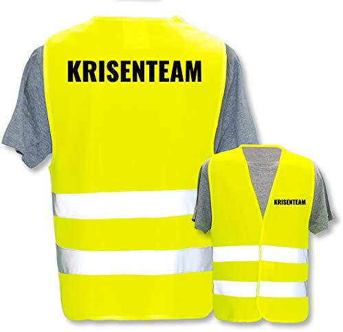 Bedruckte Warnwesten mit ISO-Leuchtstreifen * Standard- oder Reflex-Druck * Erste Hilfe und Brandschutz * Begriff: Krisenteam * Farbe (Größe): Gelb (XL/XXL)