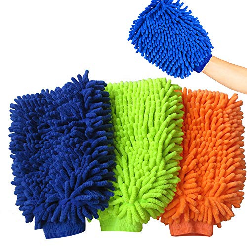 Schneespitze 3 Stück Mikrofaser Auto Waschhandschuh,Autowaschhandschuh,Chenille Waschhandschuh Mikrofaser Reinigungstuch für Küchen- und Autoreinigung