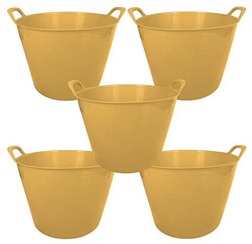 25L 25 Litre Small Eco-Friendly Recycled Flexi Tub - Yellow - Multi Purpose Robust Flexible Storage Container Bucket, Set of 5.