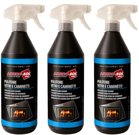 Pulitore vetro camino pulizia vetri stufe 3 flaconi da 750 ml rimuovi fuliggine sgrassatore professionale