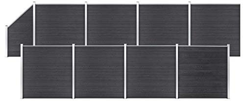 pedkit WPC Staketset 8 rutor 1 skydd insynsskyddsstaket, lamellstaket, trädgårdsstaket, vindskydd, integritetsstaket, 1484 x 186 cm, grå