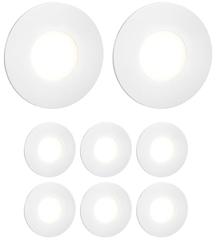 ledscom.de 8x LED Treppenlicht/Wandeinbauleuchte FEX für innen und außen, rund, 85mm Ø, kaltweiß