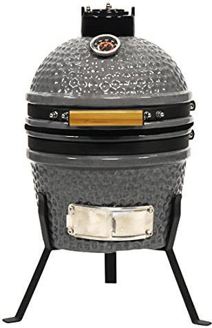 VESSILS Kamado Holzkohlegrill - Robuster Keramikgrill Smoker und Bräter mit eingebautem Thermometer und Edelstahlrost (33 cm Ständer, Grau)