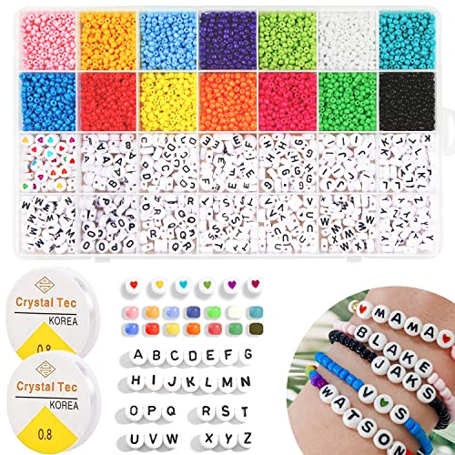Pärlset, 5 300 stycken bokstavspärlor och glaspärlor blandningsset, 3 mm bokstäver pärlset för armband mini gör-det-själv pastell barnkedja hantverk, pärlor att trä upp själv