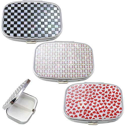 Feelairy 3 Stück Metall Pillendose Klein Pillenetui mit Spiegel, Tragbare Reise Pillendose 2 Fächer Tablettenbox Unterwegs Klein Pillenetui, Elegantes Medizin Vitamin Organizer Case Pill Box