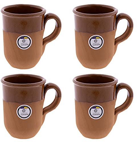 CERÁMICA RAMBLEÑA | Juego vasos de cerveza 4 unidades | Pack x4 vaso jarra barro rojo - Modelo 02 | Jarras de cerveza en barro rojo | Vasos de agua | 350 ml