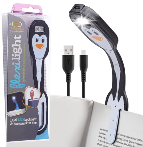 Flexilight wiederaufladbare Leselampe | 2 in 1 Lesezeichen Buch Licht | LED Clip On Leselampe | Kinder und Erwachsene Buchlampe | Buchzubehör | Geschenk für Leser, Buchliebhaber