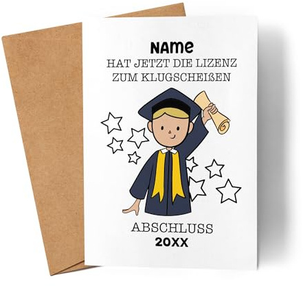 Kiddle-Design Abitur Karte Personalisiert Glückwunschkarte zum Abitur Abi Geschenk Schulabschluss Junge