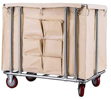 AUNEVN Lagerung Handwagen, Küche Bewegliche Wagen, Schönheitssalon Trolley Heavy Duty Organizer Rollwagen, Wäsche Sortierer Wagen Mit Taschen, Für Krankenhäuser Schulen/Beige/90 * 60 * 85Cm
