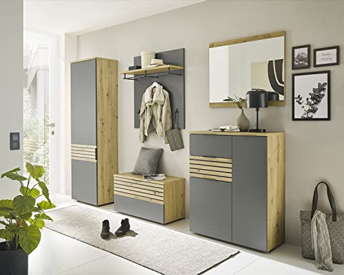 moebel-dich-auf Flur Garderobe Garderoben-Set Mailand 5-TLG. in Artisan Eiche Nb. / grau 290 x 200 x 38 cm