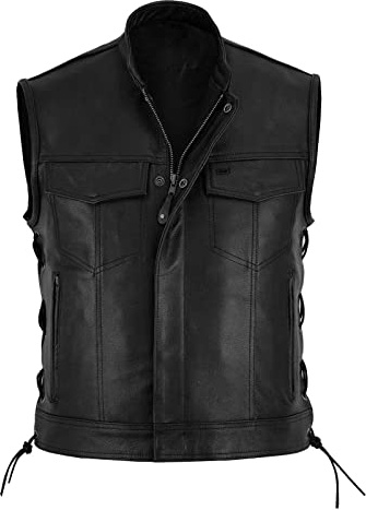 Beokeuioe Men's Leather Vest Motorcycle Vest Faux Leather Biker Rocker Motorcycle Club Vest Chopper Vest Lacing Vest Motorcycle Team Punk Leather Vest Coat Faux Leather Vest, B3 Black, L