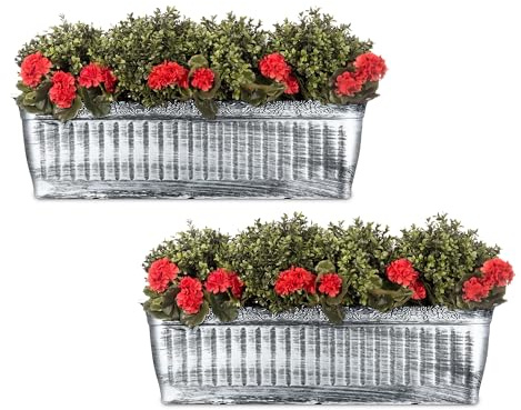 SG Traders 2 x Plastic Floral Fluted Garden Trough Long Window Box Planter Flower Box Plastic Vegetable Planters Pot Herb Planter for Windowsill Patio Garden Home Decor Flower Bed 79cm