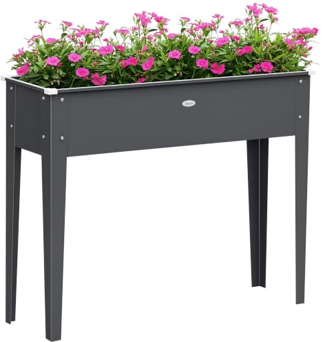 Outsunny Jardinière sur Pieds Trou de Drainage 100x30x80cm Acier Gris | Carré Potager, Acier Galvanisé