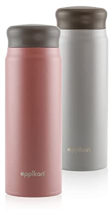 eppikan eppiCha Edelstahl Thermobecher mit praktischem Zwischendeckel - Thermosflasche für Infused Water, Kaffee und Tee (Coral Red, 500 ml)