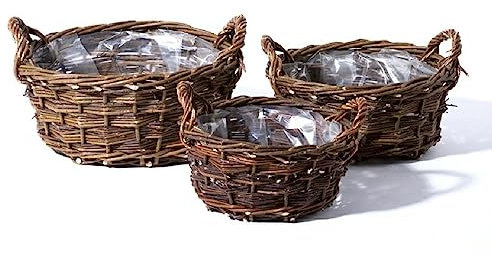 Weidenkorb 3er-Set I Ø45cm + Ø53cm + Ø57cm I Pflanzkorb naturbelassen I 3 Stück