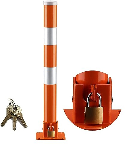 BYZOMU Safety Bollard Post, Driveway Garage Security Post Barrier, Folding Car Car Parking Space Lock Bollard, with 4 Anchor Bolts for Traffic-Sensitive Area