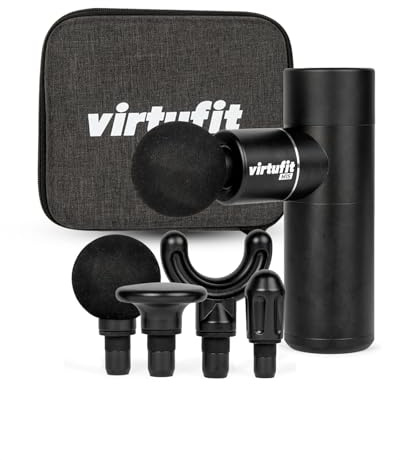 VirtuFit M1s Mini Massagepistole - 4 Aufsätze - Wiederaufladbar - Muskelmassage - Kabellos - Inklusive Aufbewahrungskoffer - Professionell