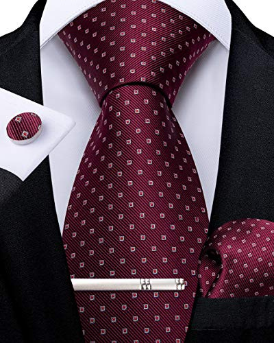 DiBanGu Herren Krawatte Set Seide Gestreift Karierte Krawatte mit Einstecktuch Manschettenknöpfe Krawattenklammer Set für Hochzeit Formell