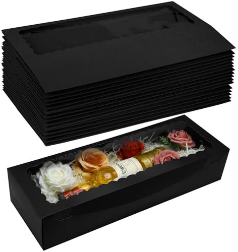 Glenmal Rosen- und Weinboxen mit Fenster, 50,8 x 17,8 x 10,2 cm, rechteckige Backboxen für Erdbeeren, Leckereien, Schokoladenkuchen, Muttertag, Schwarz, 24 Stück