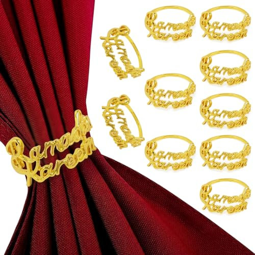 Serviettenringe Gold Set Ramadan Deko - 10 Stück Ramadan Kareem Letter Metall Serviettenringe Set, Eid Mubarak Dekoration Serviettenringe für Muslimische, Ramadan,Tischdekoration, Hochzeit, Bankett