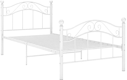 vidaXL Bett mit Lattenrost Metallbett Einzelbett Bettgestell Schlafzimmerbett Bettrahmen Ehebett Schlafzimmermöbel Weiß Metall 100x200cm