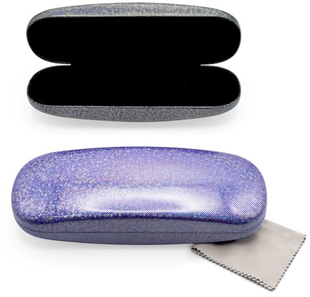 2 Pcs Hard Shell Eyeglasses Case, Glitter Glasses Case for Women, Men, Kids | PU Leather Spectacle Cases with Cleaning Cloth, Portable Hard Sunglasses Case for Most Glasses Storage