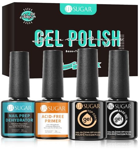 UR SUGAR Base Gel Coat Top Coat, UV Nagellack Base und Top Coat, 7ML Nail Prep Dehydrator und Acid-free Primer Nagelset 4 Flaschen Maniküre-Kunstset für starke und gesunde Nägel