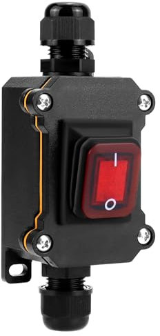 QWORK® Interruttore con cavo in linea impermeabile IP65 con indicatore luminoso rosso, 12-24 V 30 A, DPST 4Pin, controllo ON/OFF a doppia posizione