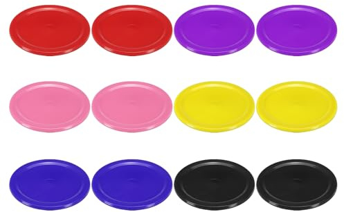 PATIKIL Air Hockey Pucks 6,5 cm, 12 st lufthockey tunga ersättningspuckar för spelbord utrustningstillbehör, 2 st per färg