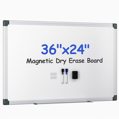VUSIGN Magnetic White Board Kit for Wall 36 x 24, 1 Dry Eraser & 2 Multicolor Markers & 4 Magnetic Pins, Sliver Reinforced Aluminum Frame for Home, School, Office