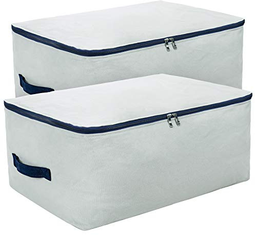 Pack de 2, 70 x 50 x 28 cm, grandes bolsas de almacenamiento de lona de algodón suave para ropa, suéteres, edredones, organizadores de cama tamaño king/queen, gris claro