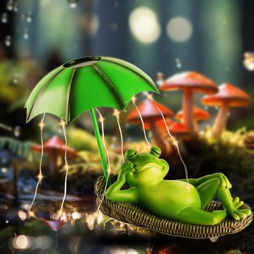 RANJIMA Outdoor Solar Frosch Garten Deko, Lustige Frosch Statue Gartenfiguren Dekoration Wasserdicht Draußen Harz Frösche Figuren Gartendeko Tier Skulptur Ornament für Terrasse Rasen Teiche (Grün)